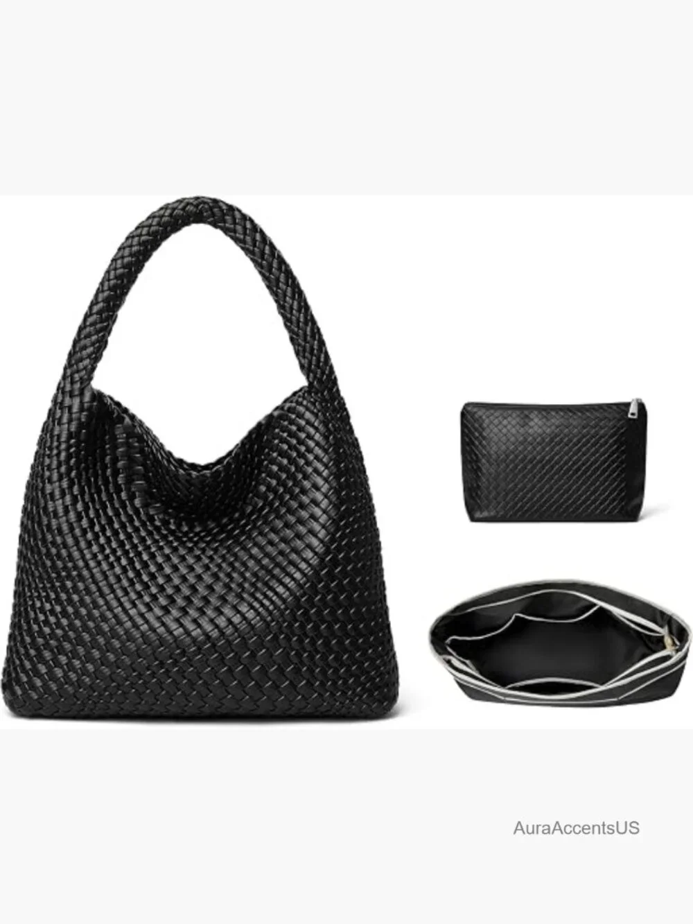 Large Capacity Woven Hobo Tote Bag with Pouch & Organizer
